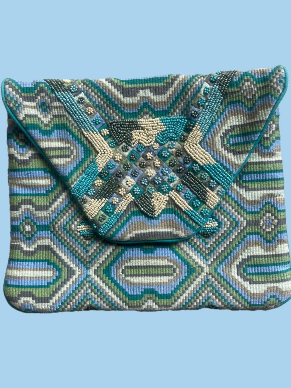 Beaded Antik Batik Turquoise Clutch